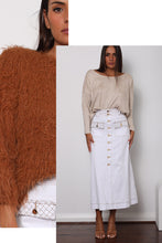 Load image into Gallery viewer, LONDON MAXI DENIM SKIRT- WHITE/GOLD