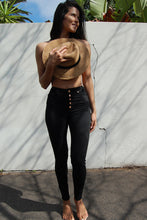 Load image into Gallery viewer, Rose-gold button fly Black High Waist Gelato Legs
