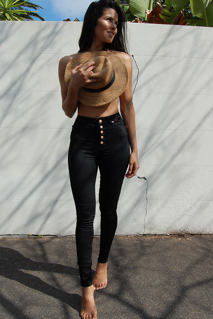 Rose-gold button fly Black High Waist Gelato Legs
