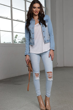 Adira Denim Jacket Tan contrast stitching