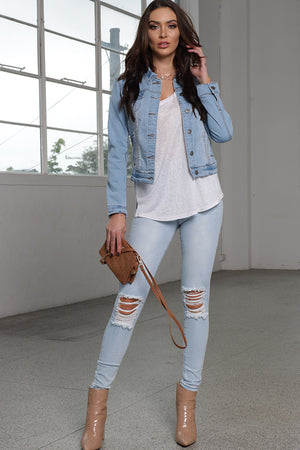 Adira Denim Jacket Tan contrast stitching
