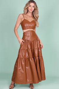 PU MAXI SKIRT-Brown