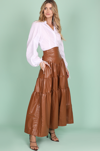 PU MAXI SKIRT-Brown